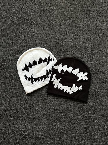 小心袖口「撕裂獠牙」美式复古街头原创opium风格男女针织帽冷帽