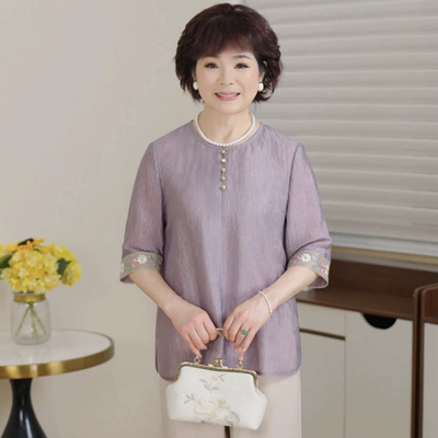 短袖T恤小衫刺绣新中式上衣套装