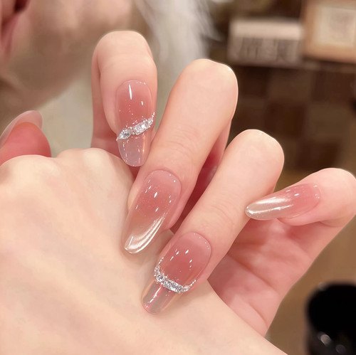 【暖玉生烟】轻奢高级感猫眼纯手工穿戴甲爆闪极光粉海莉美甲贴片