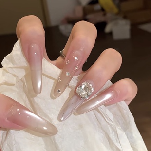 【月光椰】手工穿戴甲氛围感千金风温柔猫眼显白细闪格纹线条堆钻