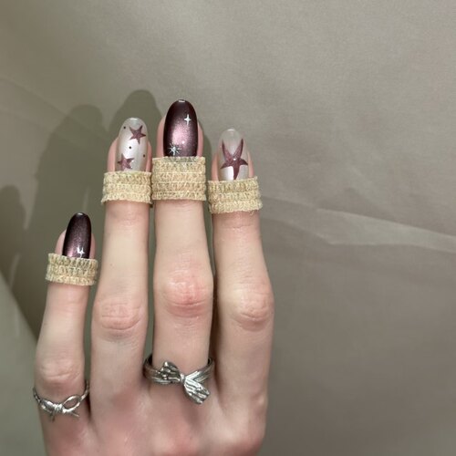 【红棕星钻】复古轻奢风美甲酒红棕猫眼海星星碎钻显白手工穿戴甲