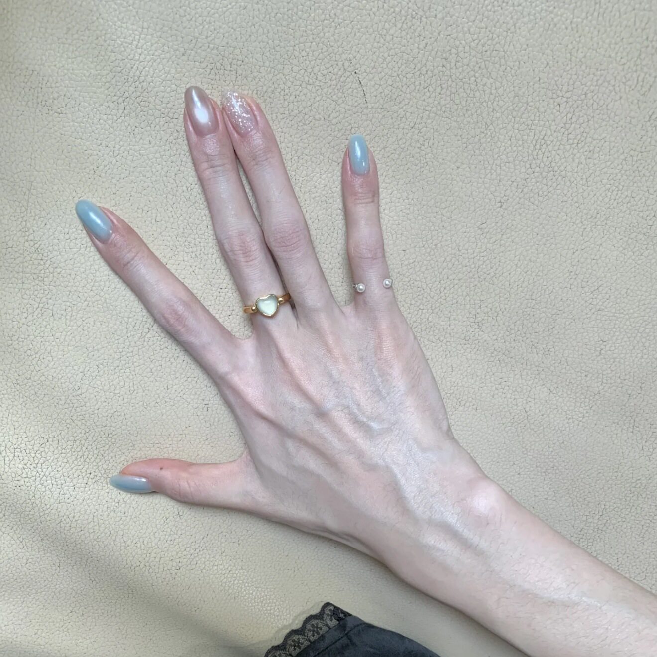 【冰蓝雾海】冰透奶蓝裸色晶石猫眼碎闪显白温柔气质纯手工穿戴甲