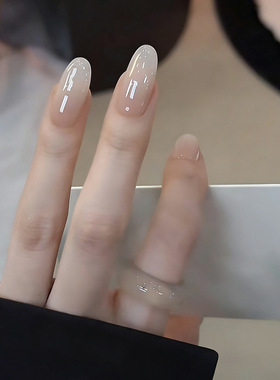 【粉脂玉】纯手工穿戴甲渐变乳白色清透高级显白简约美甲贴片短款