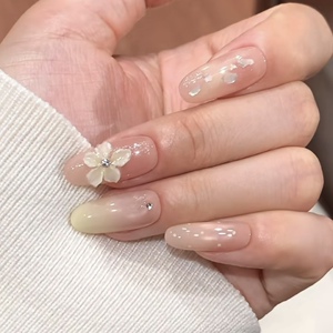 【柠洛仙姬】纯欲醋酸雕花氛围感渐变奶黄猫眼纯手工穿戴甲美甲贴