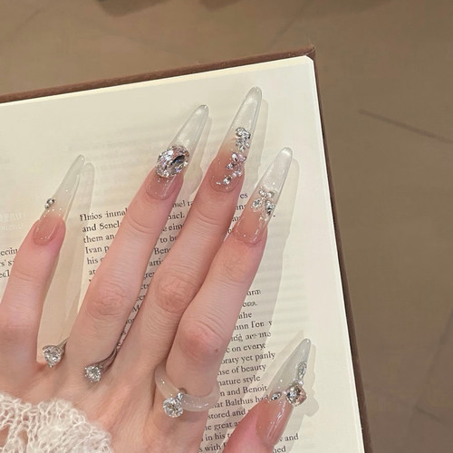 【椰椰冰酪】手工穿戴甲气质清冷冰透月光猫眼温柔裸色高级美甲贴