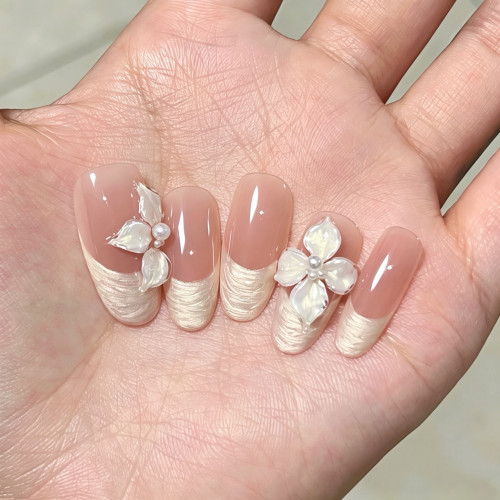 【花仙子】法式雕花手工穿戴甲新娘高级感裸色美显白AB款美甲贴片