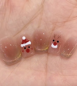 秋冬可爱ins风裸粉圣诞老人猫眼纯手工穿戴甲美甲气质显白穿戴甲