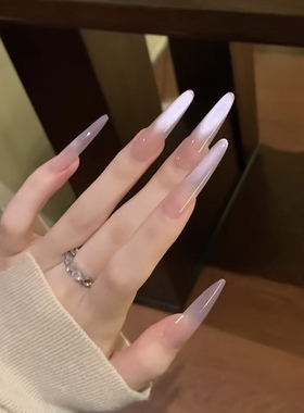 纯欲冰透紫色猫眼纯色穿戴甲美甲葡萄紫玻璃珠猫眼温柔仙气显白