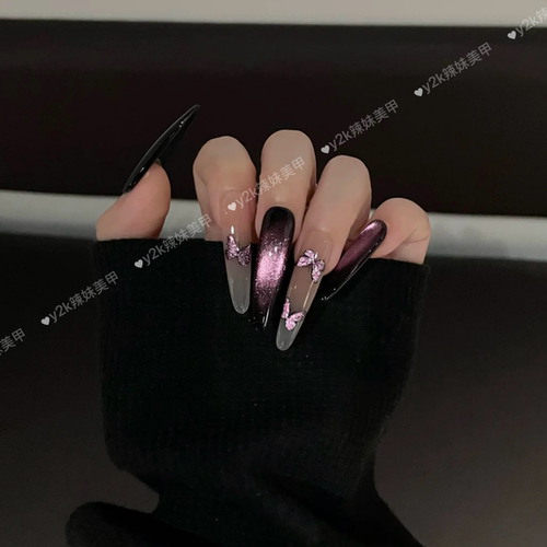 【蓝闪蝶】手工穿戴甲爆闪猫眼灵动蝴蝶高级甜酷风暗黑显白美甲贴