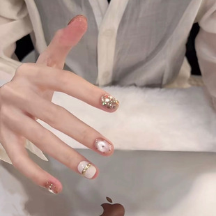 【粉金猫眼】手工穿戴甲轻奢短款波点猫眼高级显白温柔风千金美甲