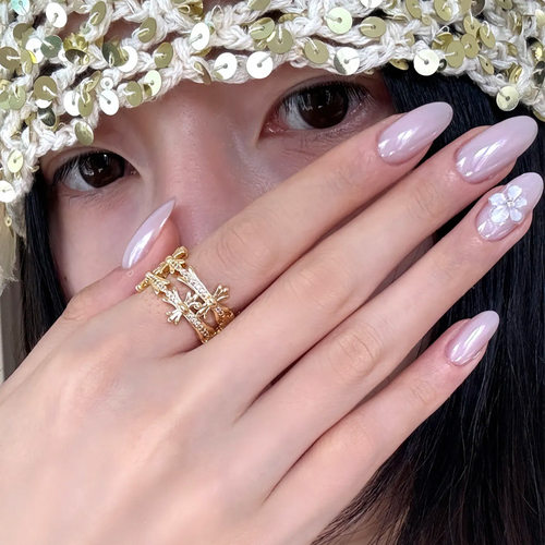 纯手工穿戴甲氛围感温柔雕花淡紫色海莉美甲极光美甲贴高级感显白