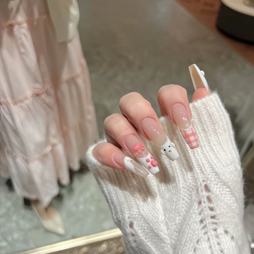 立体狗狗纯手工穿戴甲法式卡通猫爪指甲贴甜美少女心显白可卸甲片