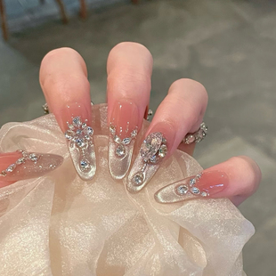 【月下朦胧】爆闪星锆婚甲温柔月光猫眼手工穿戴甲显白轻奢美甲贴