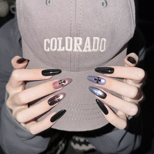 【修女】黑粉猫眼甜酷克罗心手工穿戴甲高级蓝紫色显白辣妹美甲贴