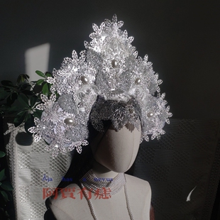 钟馗伏魔雪妖魔灵李冰冰同款发冠雪女华丽大发冠头雪花古风配饰