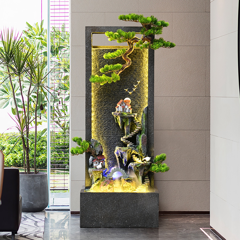 客厅流水摆件循环水水幕墙家用流水屏风造景水景水系瀑布假山景观