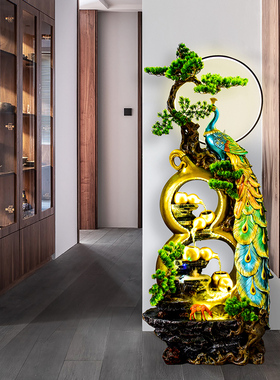 循环流水新中式客厅雾化落地摆件