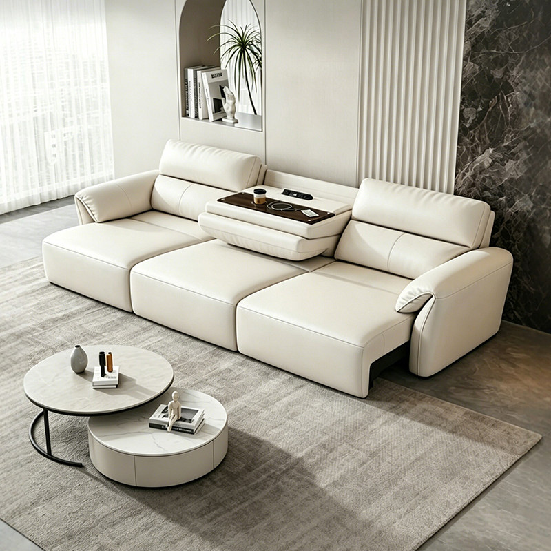 轻奢简约风电动多功能沙发客厅大小户型三人位可伸缩真皮功能沙发