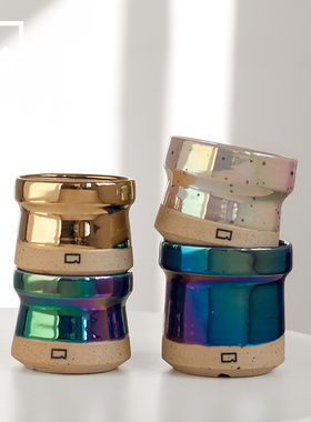 陶瓷多肉花盆镭射创意透气少女心多肉块根仙人球手工中式花盆防腐