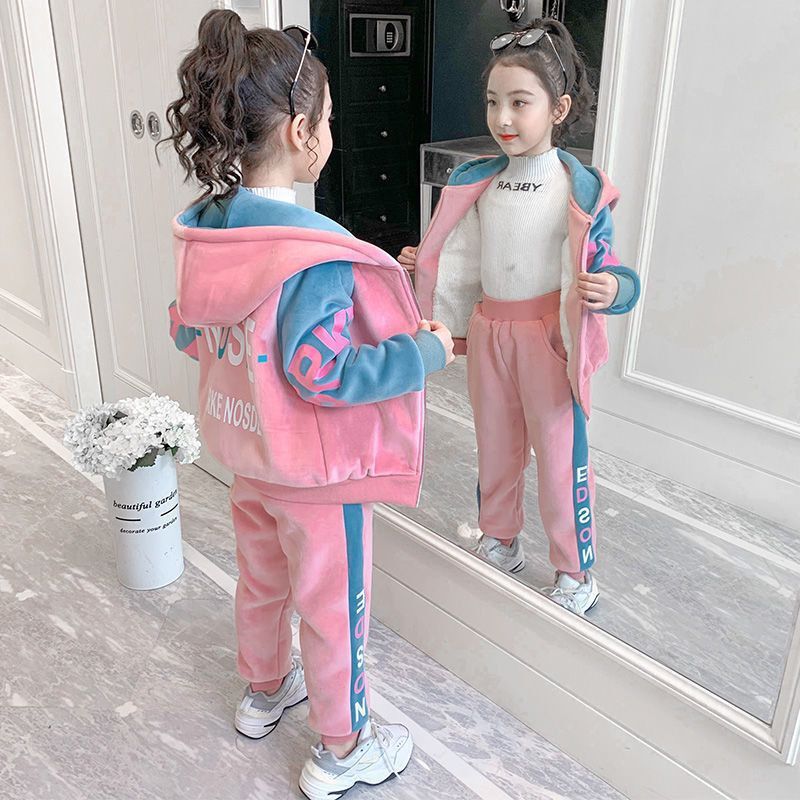 女童金丝绒卫衣加绒加厚女孩春秋