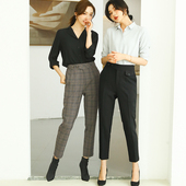 裤 梵多妮春秋季 女 大码 显瘦格纹黑色西装 英伦格子裤 女九分烟管裤