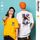 夏季 JOKESTER2019新品 休闲情侣圆领纯色短袖 宽松图案印花运动T恤