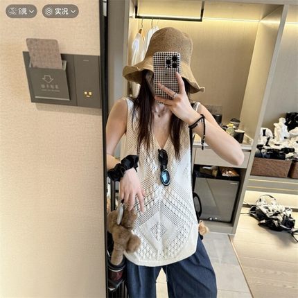 “重工钩花”全棉针织镂空无袖白色吊带背心上衣女夏