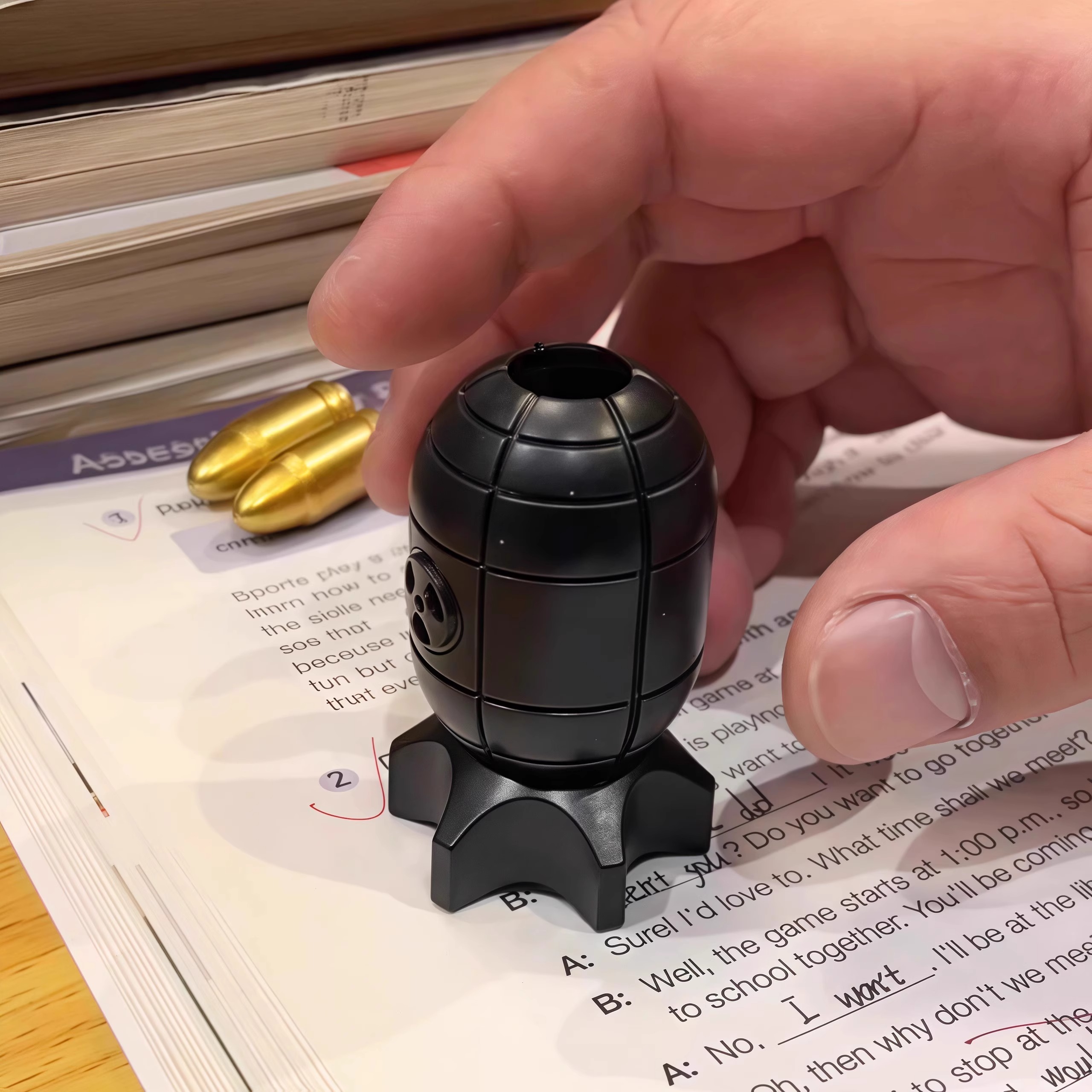 趣味玩具原子弹发射器合金迷你特工玩具枪抛壳可旋转神器书包挂件