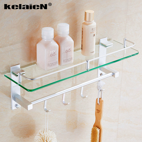 加厚太空铝玻璃架浴室双层收纳架