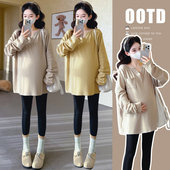 V领T恤孕妈妈遮肚卫衣百搭 慵懒风宽松长袖 春秋季 韩系孕妇上衣大码