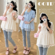 新款 雪纺衫 法式 短袖 圆领荷叶边拼接设计感减龄娃娃衫 孕妇上衣夏季