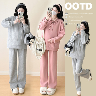 孕妇装春秋时尚运动套装怀孕期宽松适时慵懒风上衣裤子两件套秋款