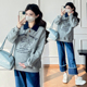 港风设计感拉链刺绣牛仔领撞色孕妇上衣宽松 新款 孕妇薄款 卫衣春装