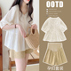 韩版 甜美v领灯笼袖 宽松娃娃衫 孕妇套装 短裤 新款 上衣 两件套潮 夏季
