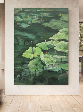 SYMT.ART手绘油画《赏荷》侘寂风客厅装饰画后现代玄关画抽象轻奢