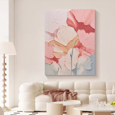 SYMT.ART手绘油画《花开无期》奶油风客厅玄关过道装饰画肌理挂画