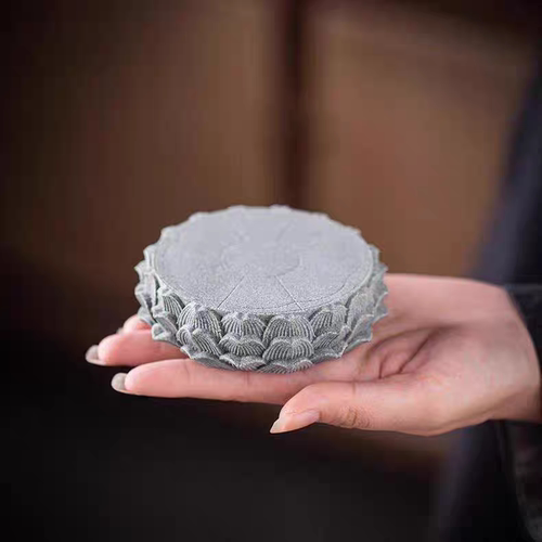 青砂石创意莲花台底座加高石头座中式盖置茶托杯垫书房镇纸桌摆件