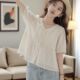 新款 女夏季 设计感法式 上衣娃娃衫 小清新韩系提花短袖 别致小衫 衬衫