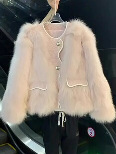 仿狐狸毛环保皮草外套女冬季 小香风名媛气质减龄粉色百搭贵气上衣