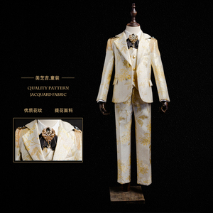 金色男童走秀西装钢琴西服套装学校演出服儿童礼服主持花童西装