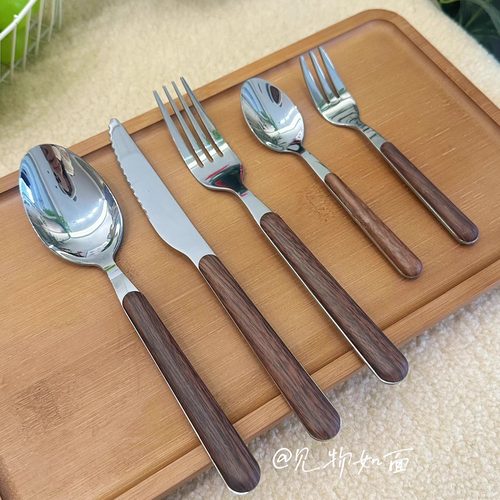 仿木纹不锈钢西餐餐具套装