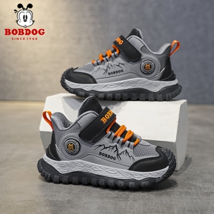 巴布豆童鞋男童运动鞋秋冬新款皮面防水儿童鞋子中大童户外登山鞋