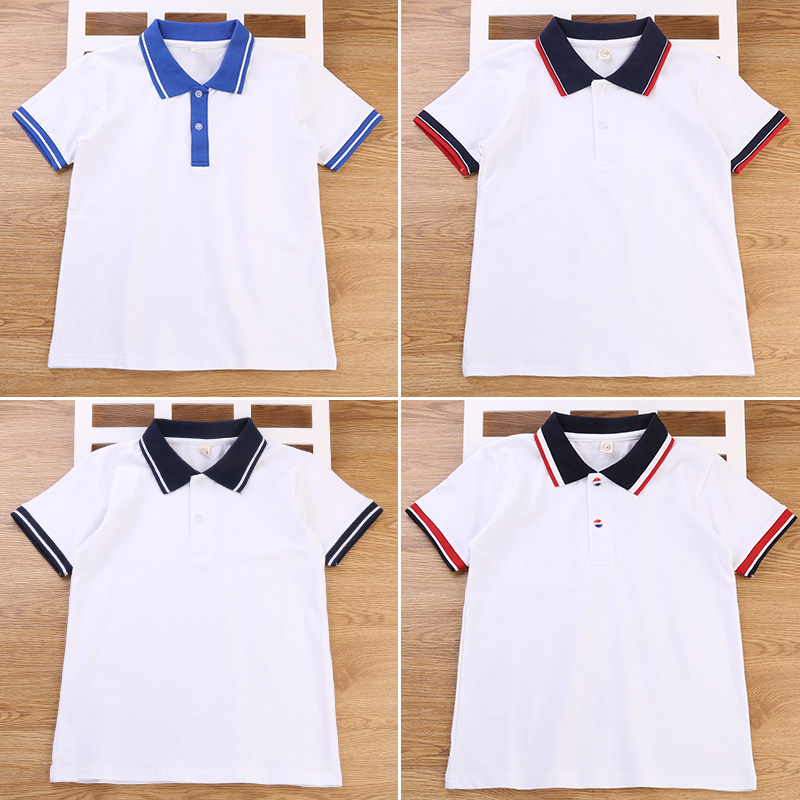 白色宝蓝透气夏季校服班服T恤