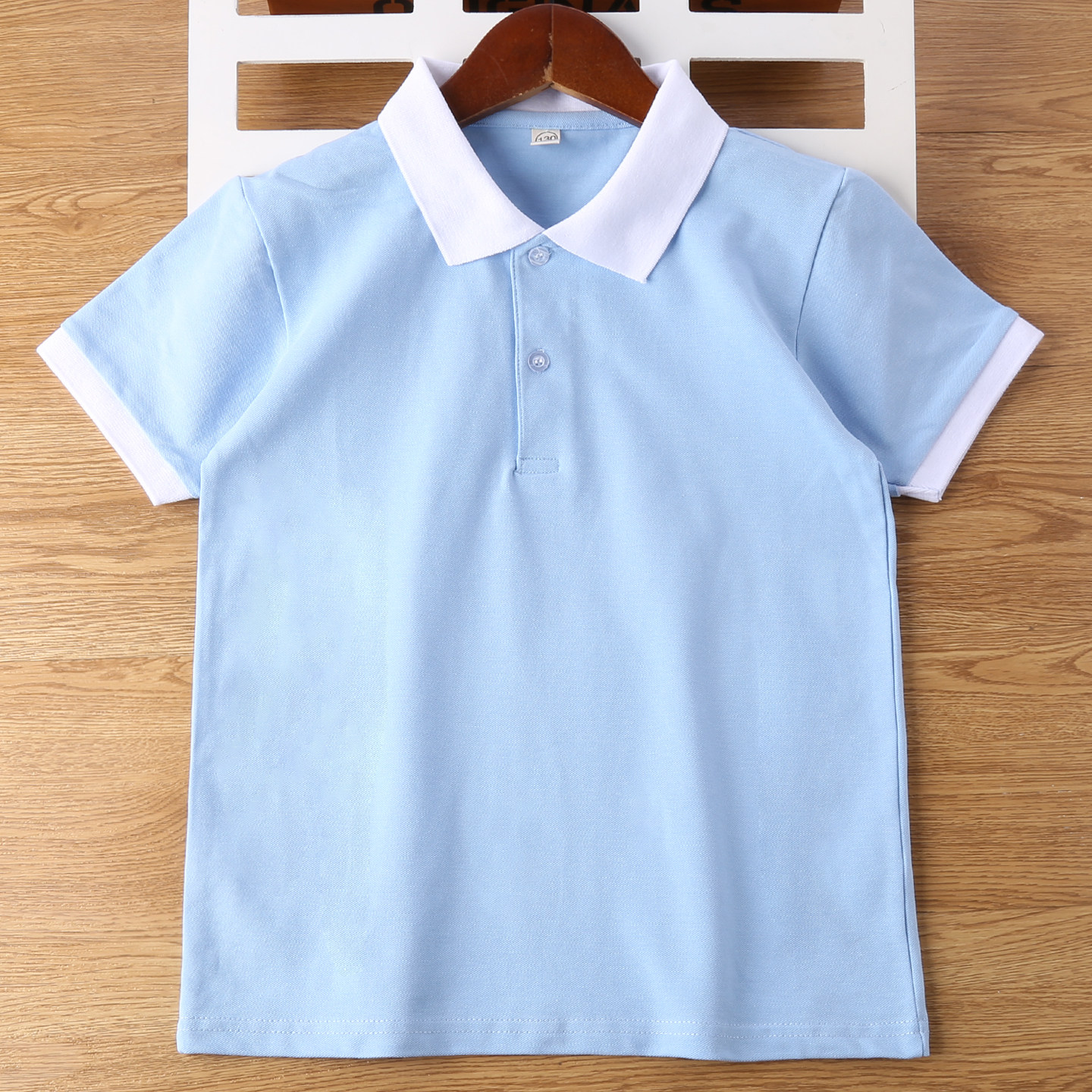 儿童夏装校服学院风浅蓝色polo衫短袖T恤班服中小学生透气纯棉衣