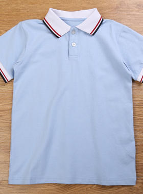 儿童校服小学生班服男童女童短袖T恤POLO衫夏装蓝色纯棉学院园服