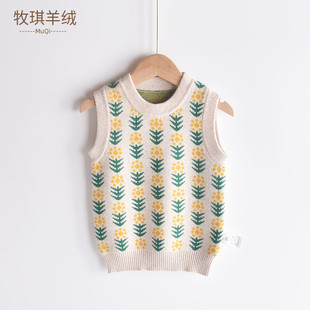 双层加厚羊毛背心女童毛衣马甲儿童羊绒套头宝宝打底衫女孩秋冬款