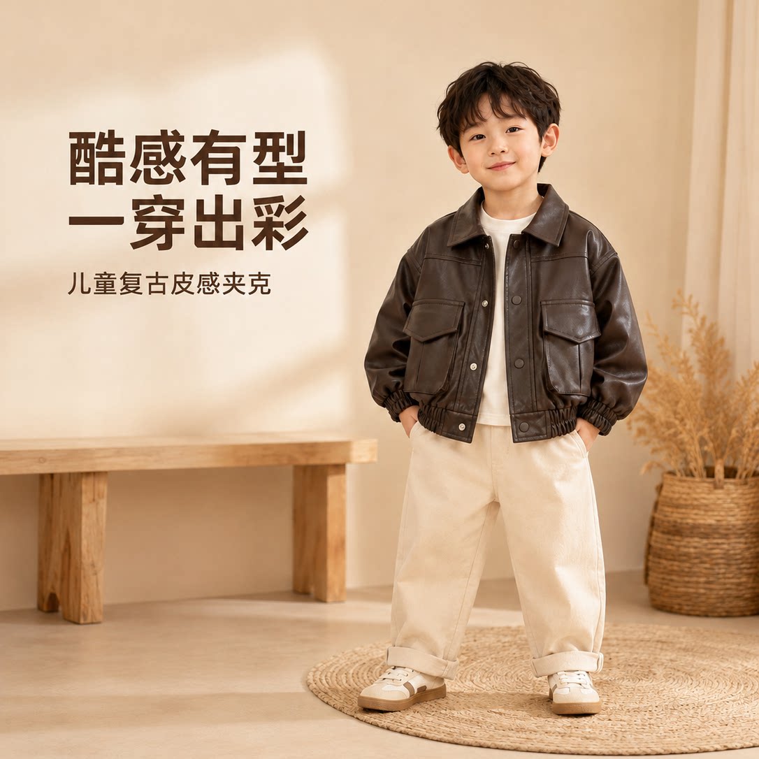 儿童秋季皮衣2026新款男童PU皮夹克机车潮酷外套中小童帅气外套