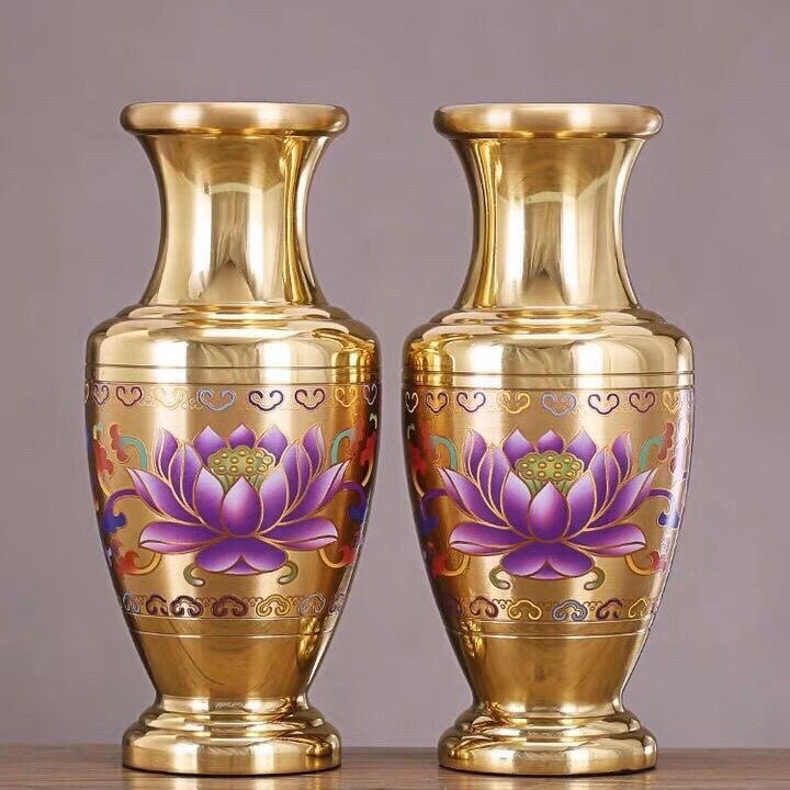 家居供佛花瓶纯铜景泰蓝插花富贵竹供瓶佛前观音室内摆件客厅净瓶