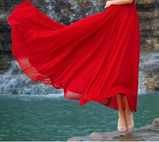 新款 姑娘 半身裙百褶大摆裙显瘦高腰沙滩海边夏女裙子 阿里山