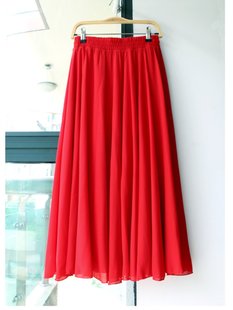 Shiffon summer colored long skirt, mid-length, A-line